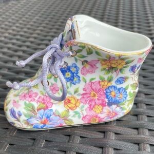 Vintage Nantucket Home Porcelain Floral Baby Bootie Keepsake